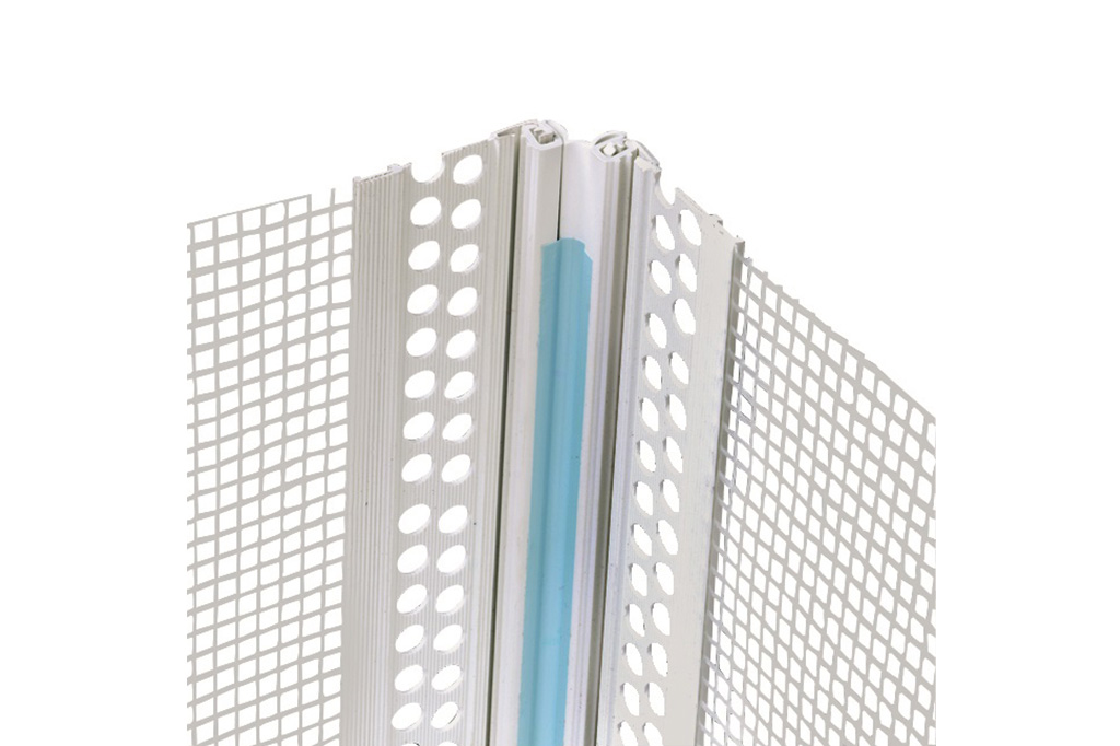 Dehnfugenprofil WDVS mit beidseitigem Gewebeschenkel
Maschenweite 4 x 4 mm,für ebene Wandflächen und Ecken bis 90°,für die Verwendung im Außenbereich.Das Profil besteht aus einer Kombination aus Hart-PVC und TPE.
